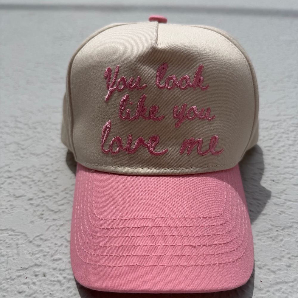 Altrd State-Pink and Cream Embroidered Trucker Hat - "You look like you love me"